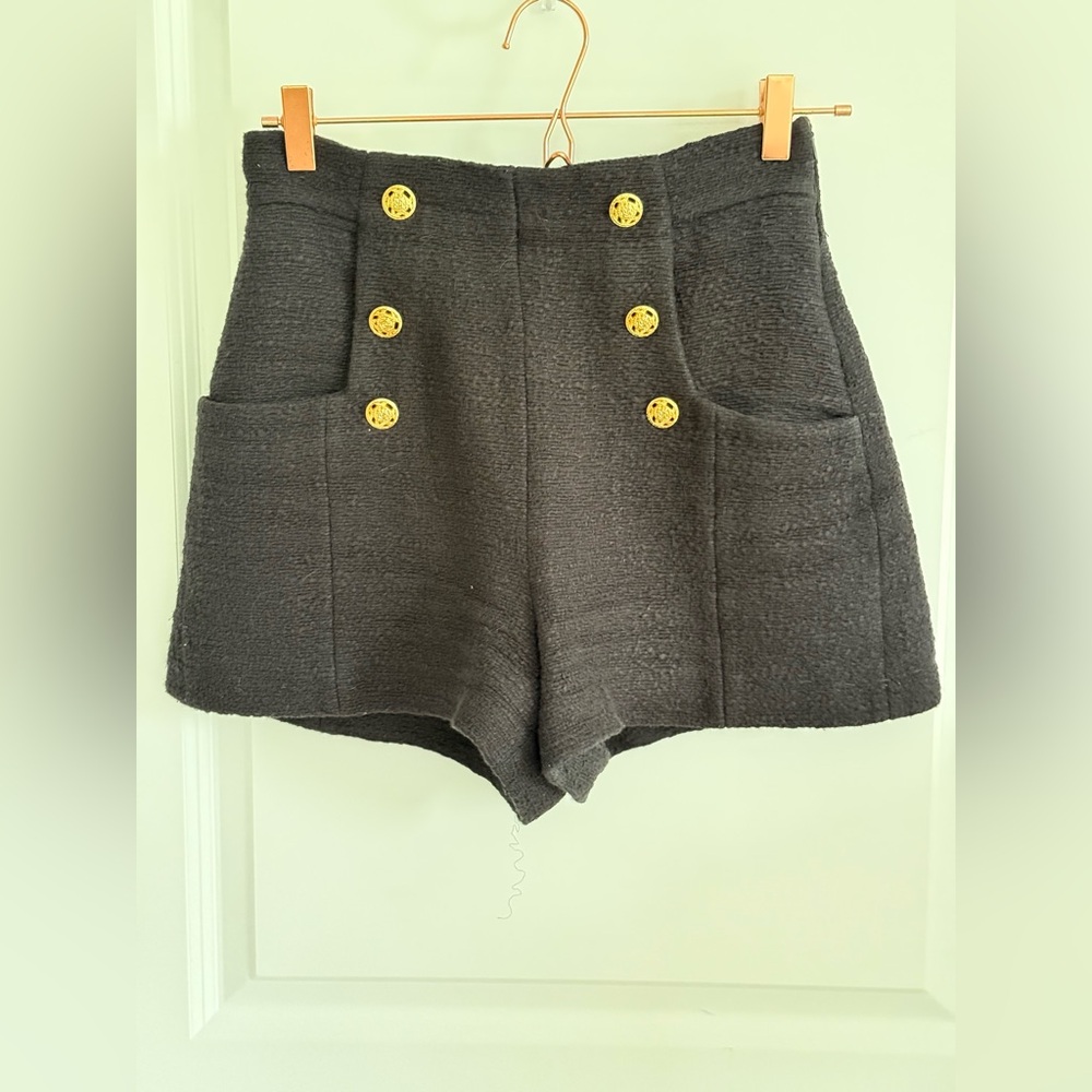 Zara Charcoal High Waist Shorts with Gold Buttons